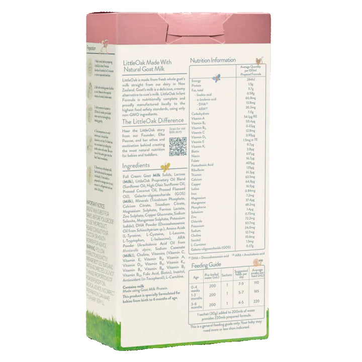 Littleoak Natural Goat Milk Infant Formula Stage 1 Sachets 6 X 30g