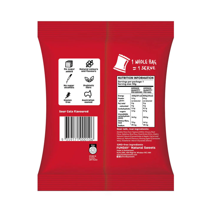 Funday Natural Sweet Gummy Bottles Sour Cola 50g