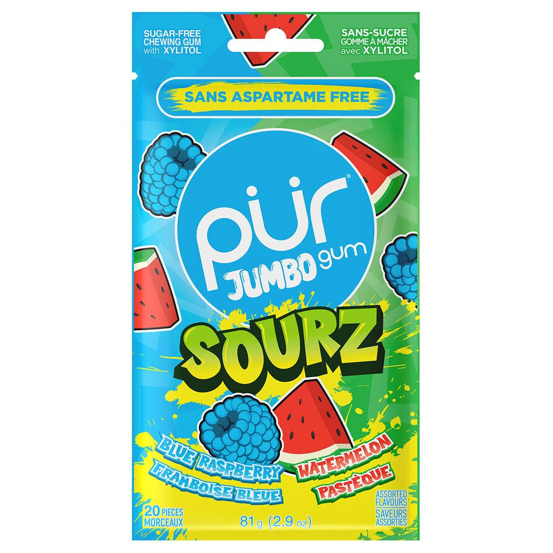 Pur Jumbo Sourz Blue Raspberry Watermelon Gum Bag 81g