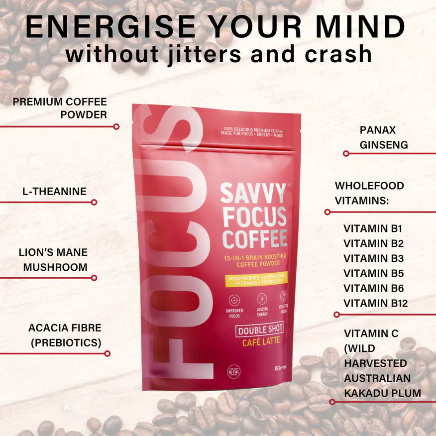 Savvy Focus Coffee Powder Pouch 15 Serves