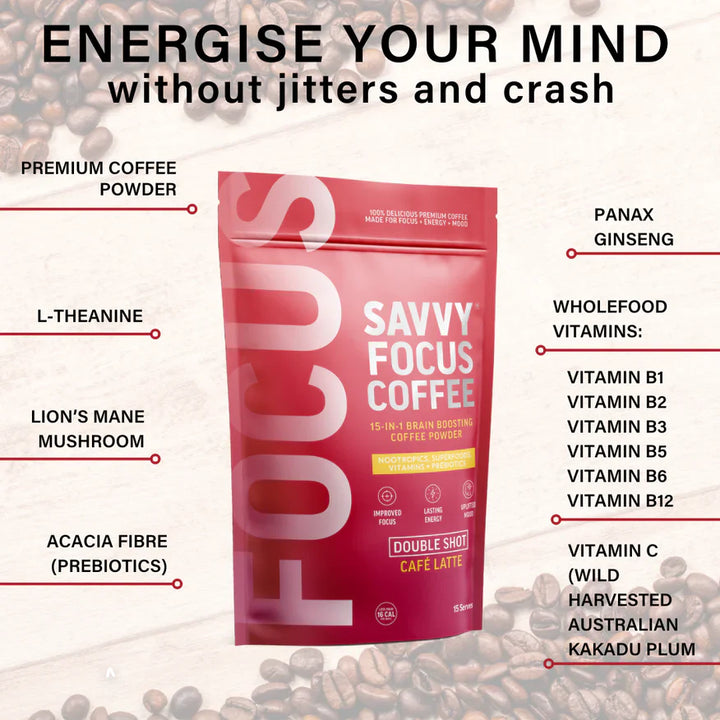 Savvy Focus Coffee Powder Pouch 15 Serves