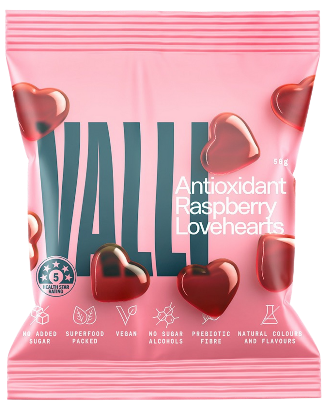 Valli Snacks Antioxidant Raspberry Hearts 50g