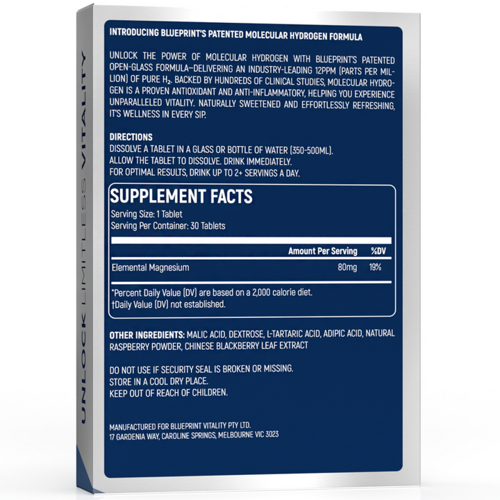 Blueprint Vitality H2 Molecular Hydrogen Raspberry Flavour 30t