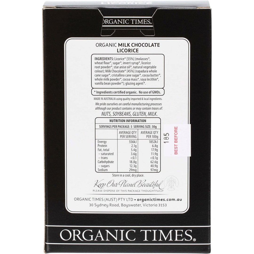 Organic Times Milk Chocolate Licorice 150g