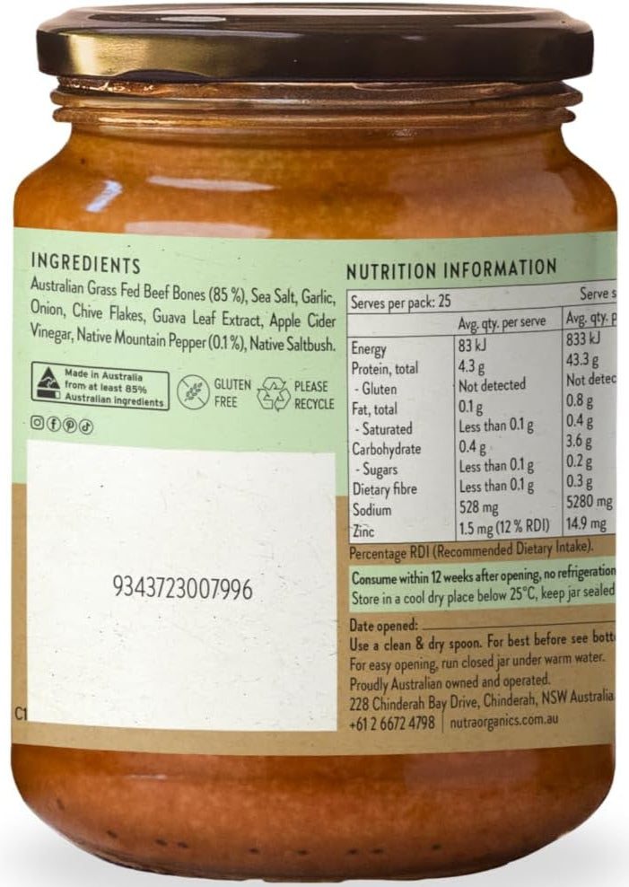 Nutra Organics Bone Broth Beef Concentrate Native Herbs 250g