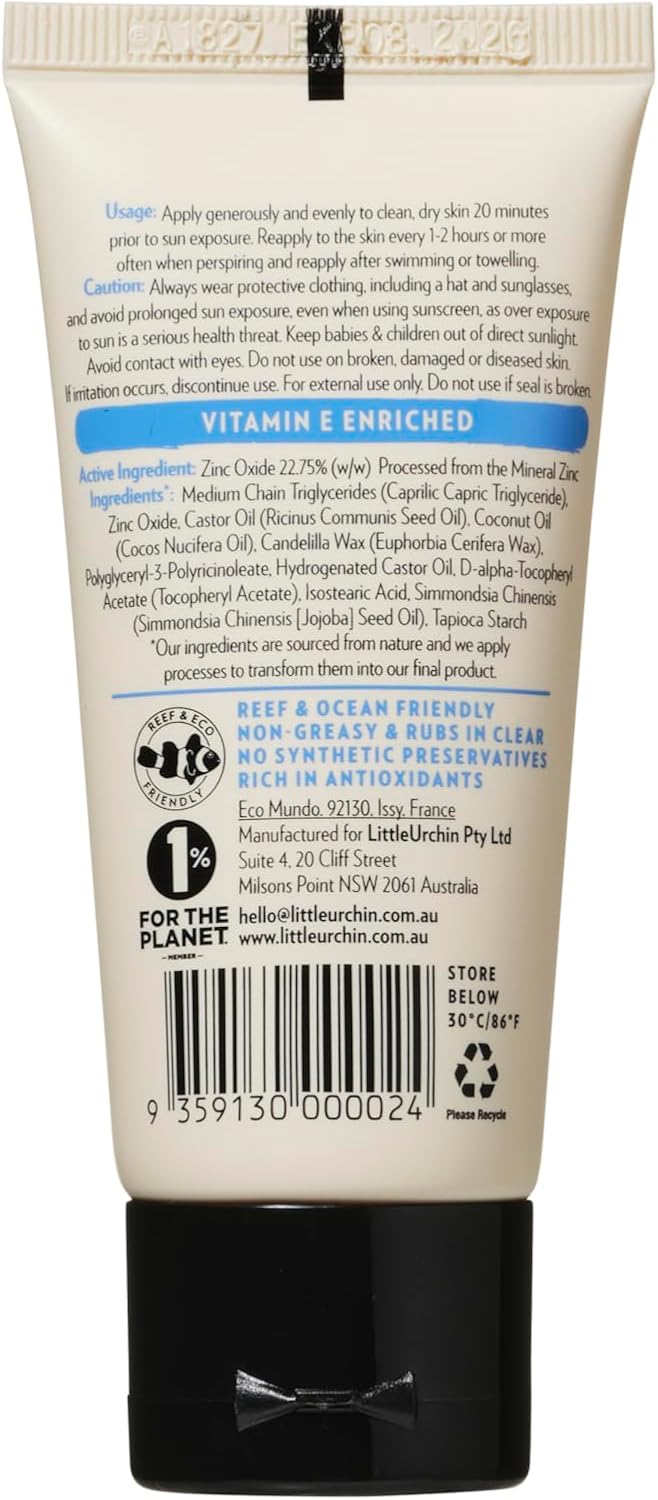 Little Urchin Natural Face Sunscreen Spf 50 Clear Zinc 50g