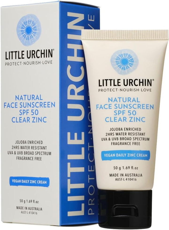 Little Urchin Natural Face Sunscreen Spf 50 Clear Zinc 50g