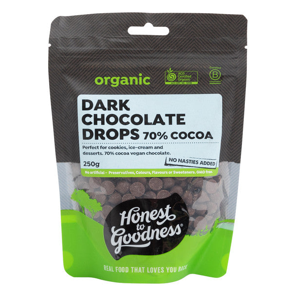 Honest To Goodness Organic Dark Chocolate Drops 70% Cocoa 250g