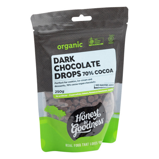 Honest To Goodness Organic Dark Chocolate Drops 70% Cocoa 250g