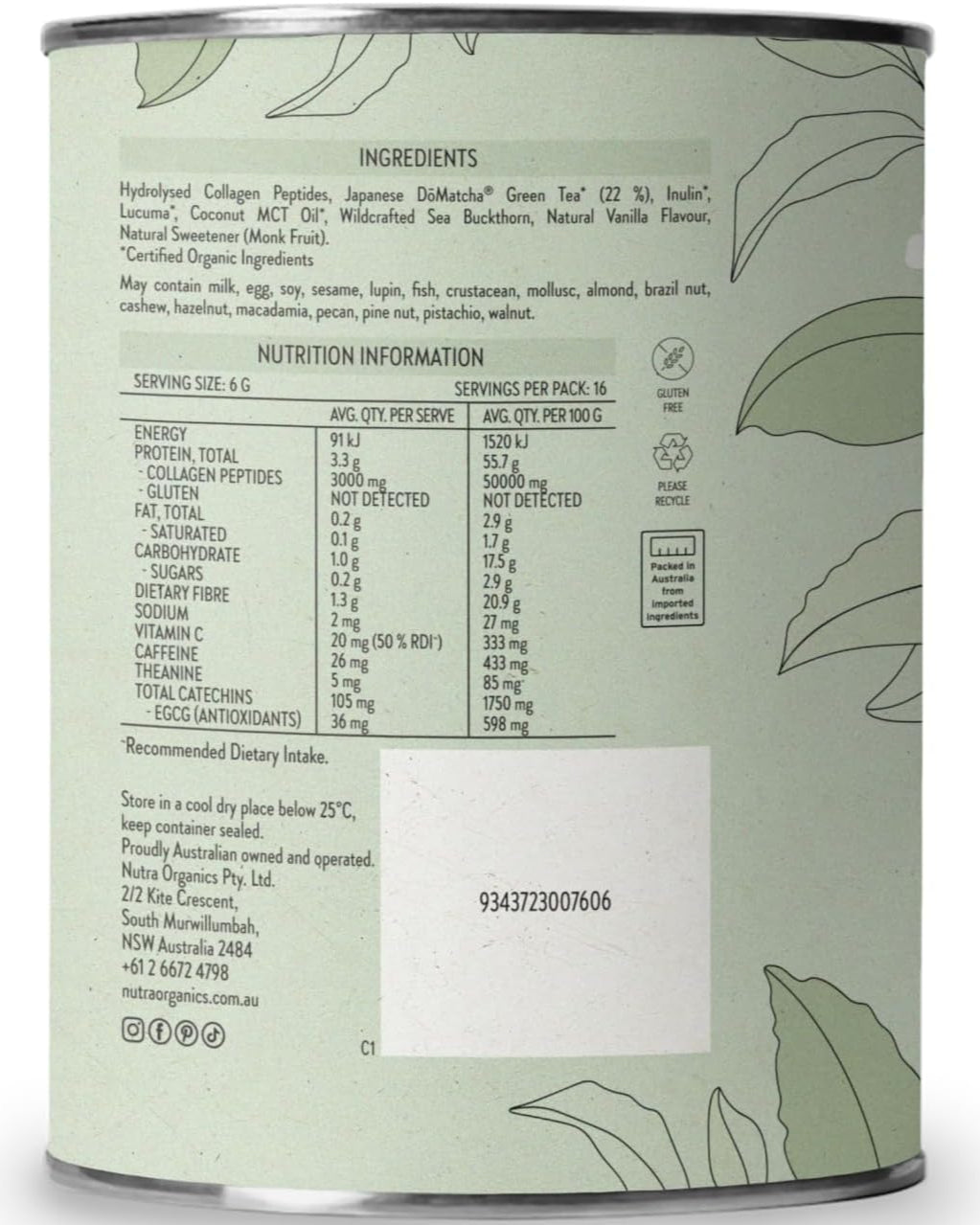 Nutra Organics Collagen Matcha Latte 100g