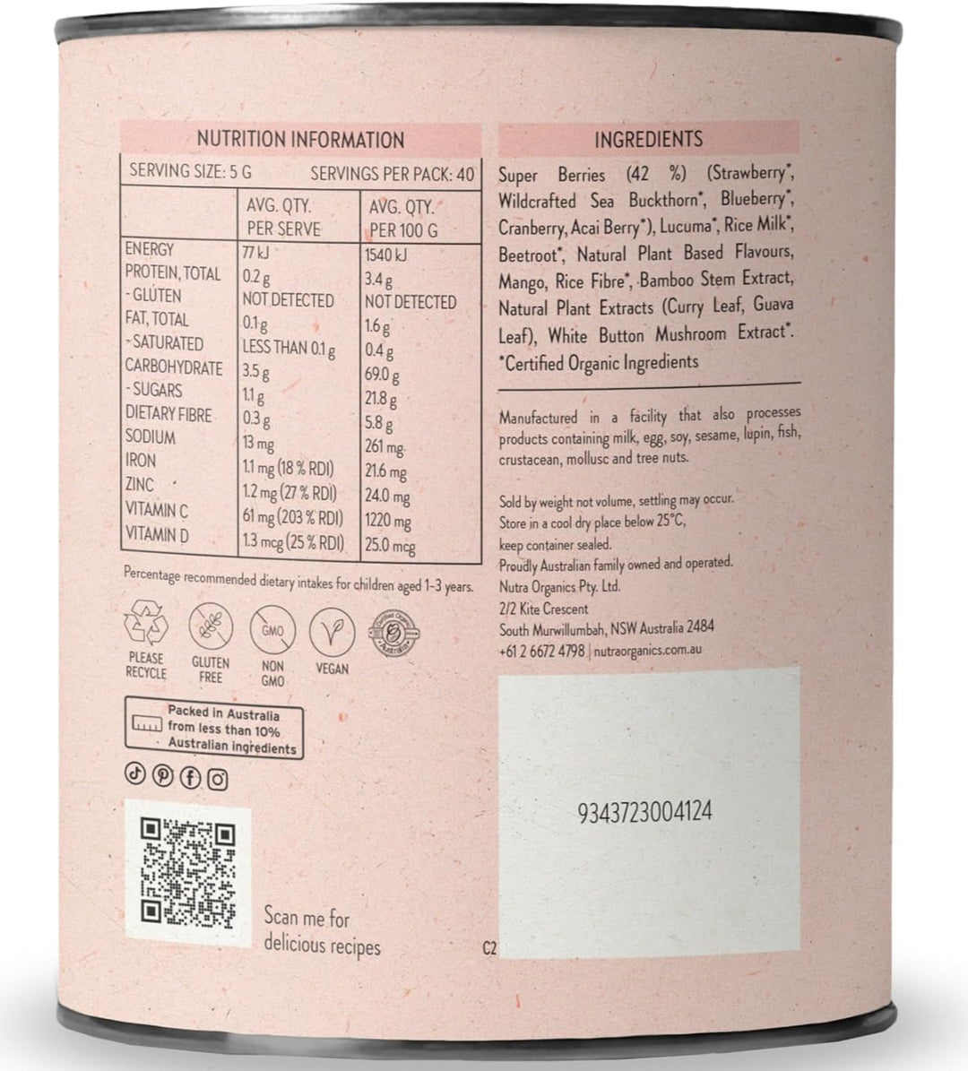 Nutra Organics Kidz Berry Immune Superfood