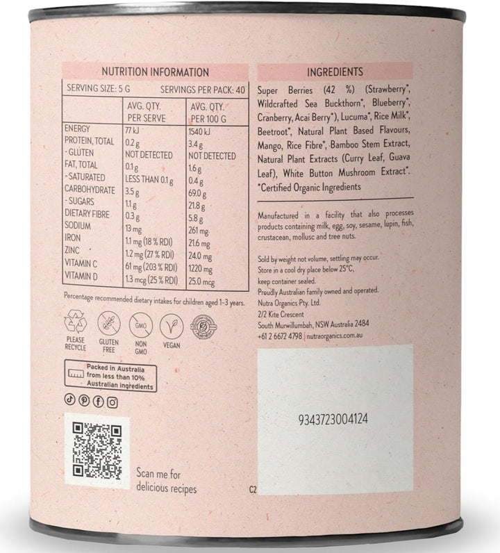 Nutra Organics Kidz Berry Immune Superfood