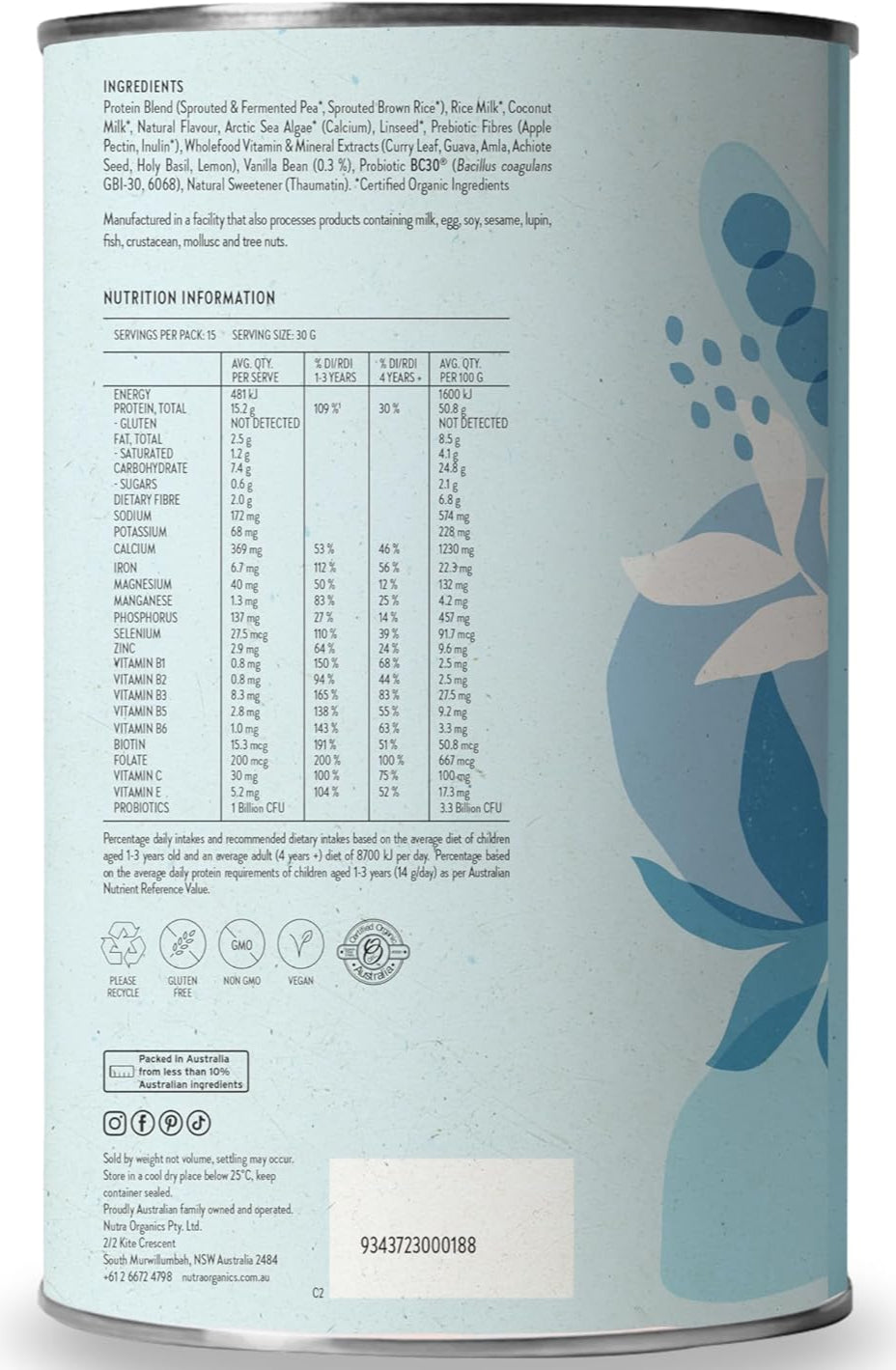 Nutra Organics Thriving Protein Vanilla 450g