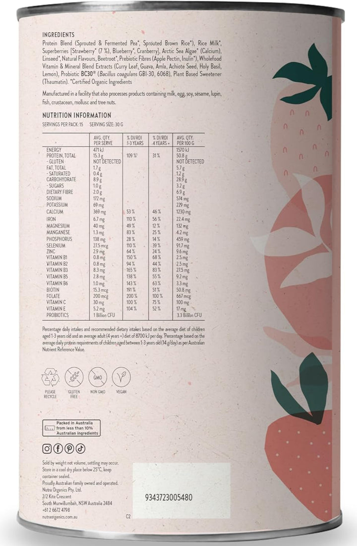 Nutra Organics Thriving Protein Strawberries And Cream 450g