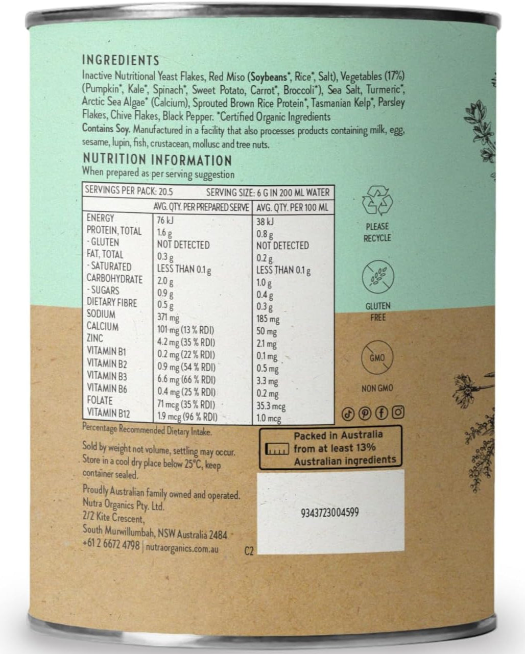 Nutra Organics Vegetable Broth Garden Veggie 125g