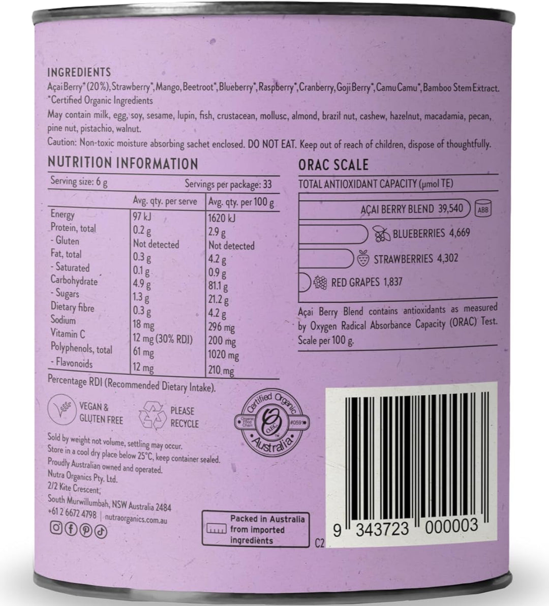 Nutra Organics Acai Berry Blend 200g