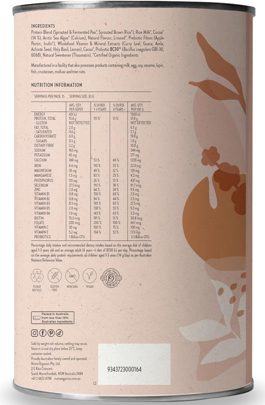 Nutra Organics Thriving Protein Double Choc 450g