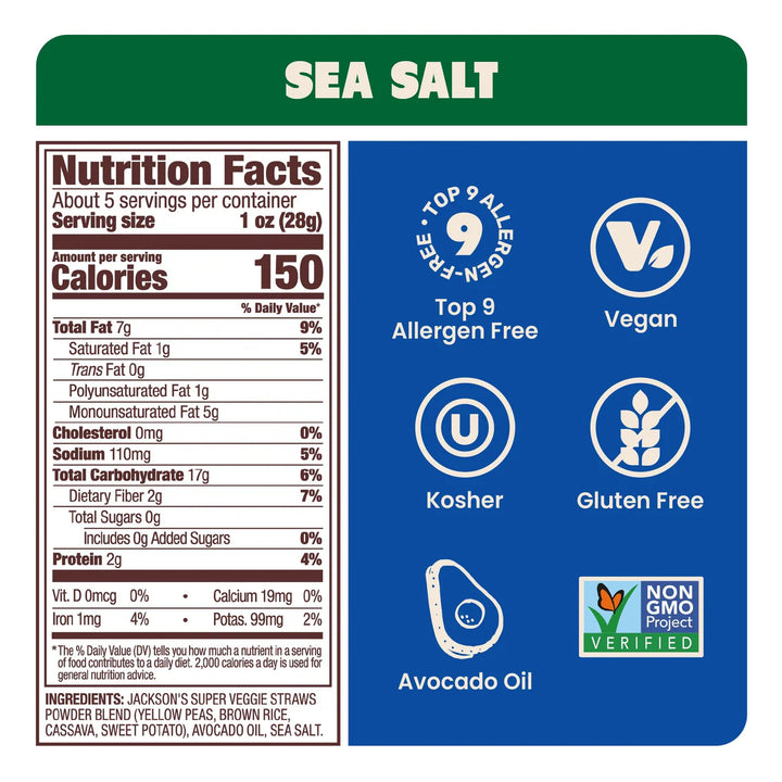 Jackson's Avocado Oil Veggie Straws Sea Salt 142g