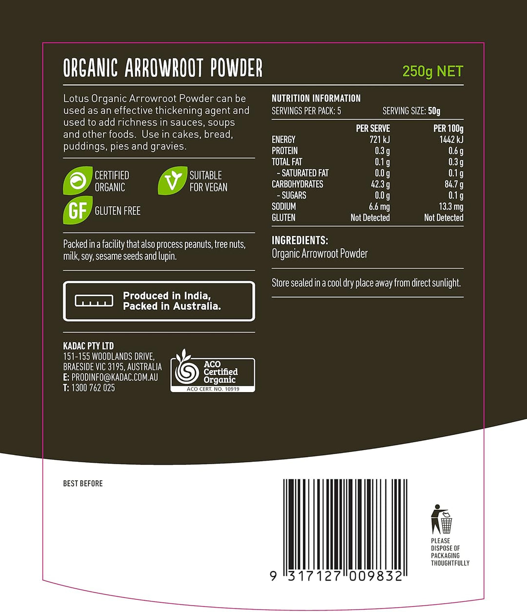 Lotus Organic Arrowroot Powder 250g