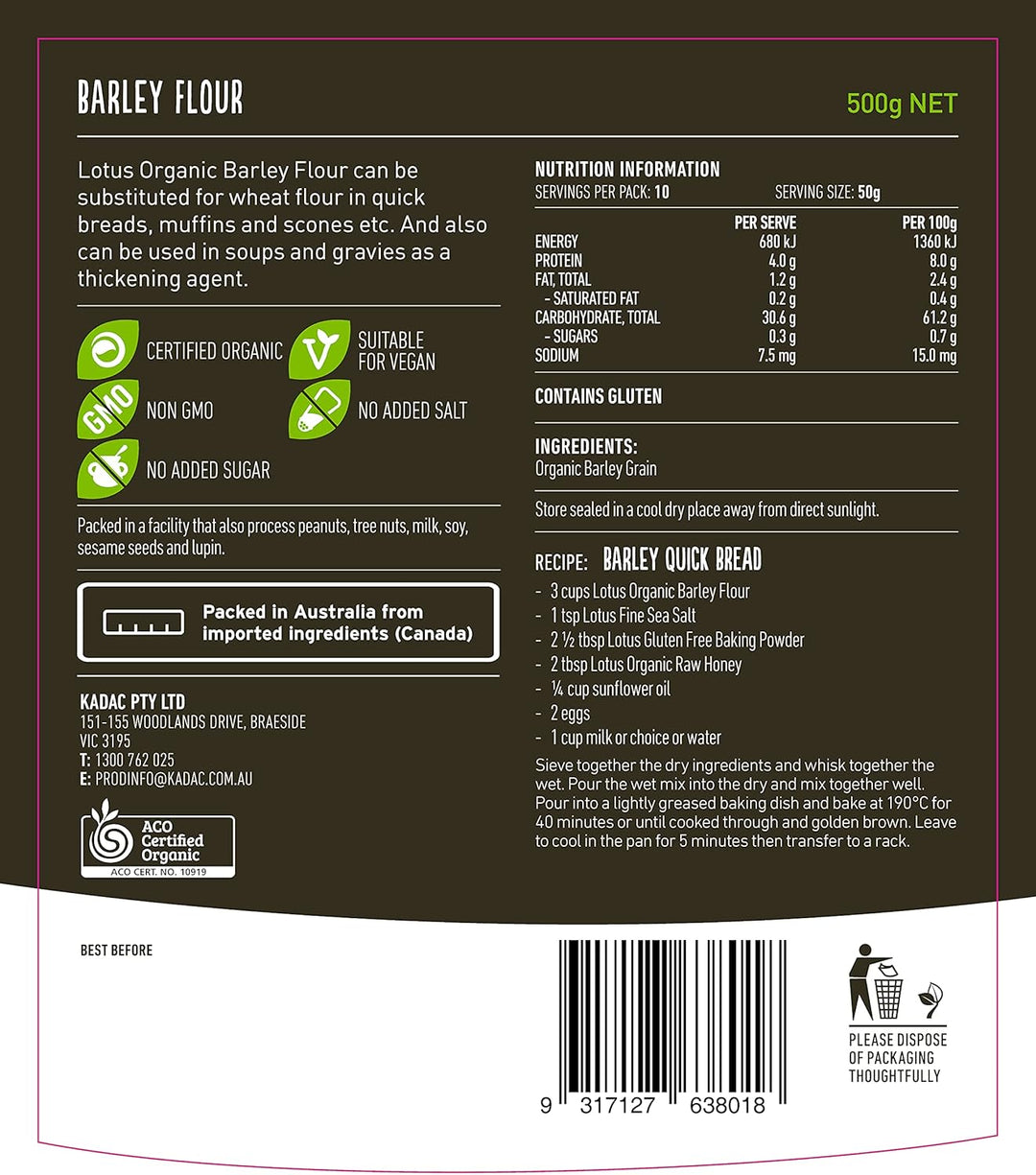 Lotus Organic Barley Flour 500g