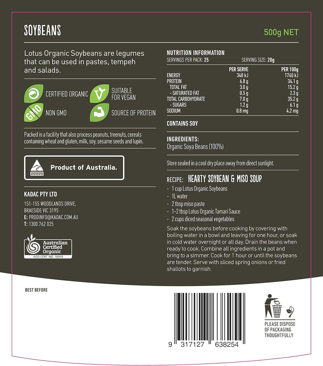 Lotus Organic Soybeans 500g