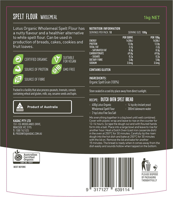 Lotus Organic Wholemeal Spelt Flour 1kg