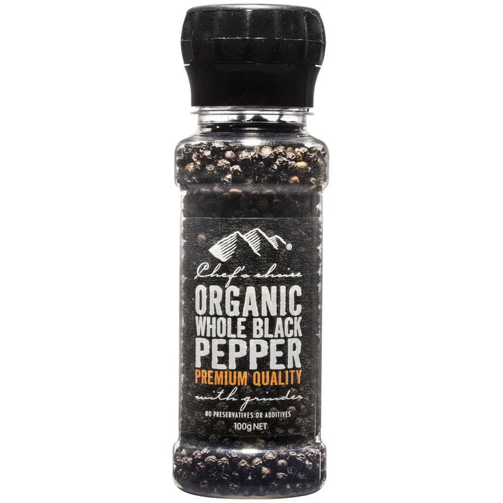 Chef's Choice Organic Whole Black Pepper With Grinder 100g