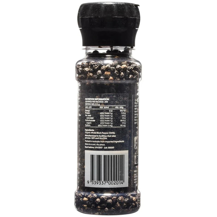 Chef's Choice Organic Whole Black Pepper With Grinder 100g