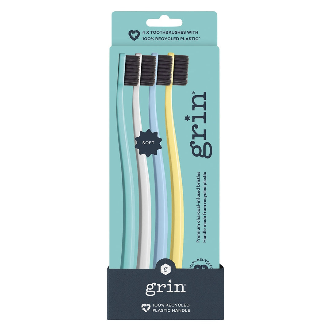 Grin 100% Recycled Toothbrush 4 Pack Soft - Summer