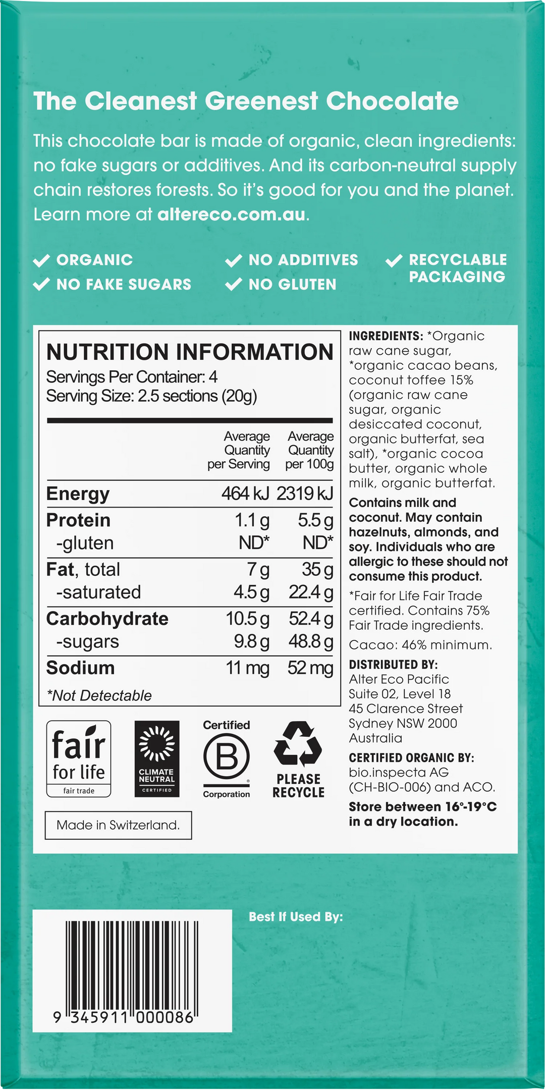 Alter Eco Organic Dark Coconut Toffee 80g