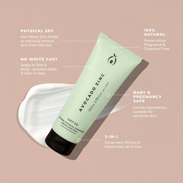 Avocado Zinc Spf50 Natural Physical Sunscreen 100ml