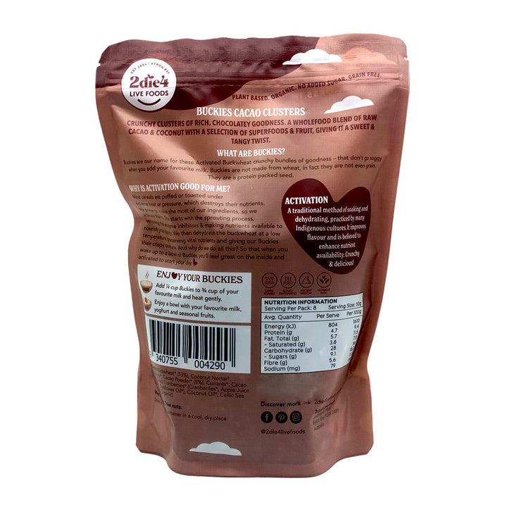 2die4 Activated Organic Buckies Cacao Clusters 400g