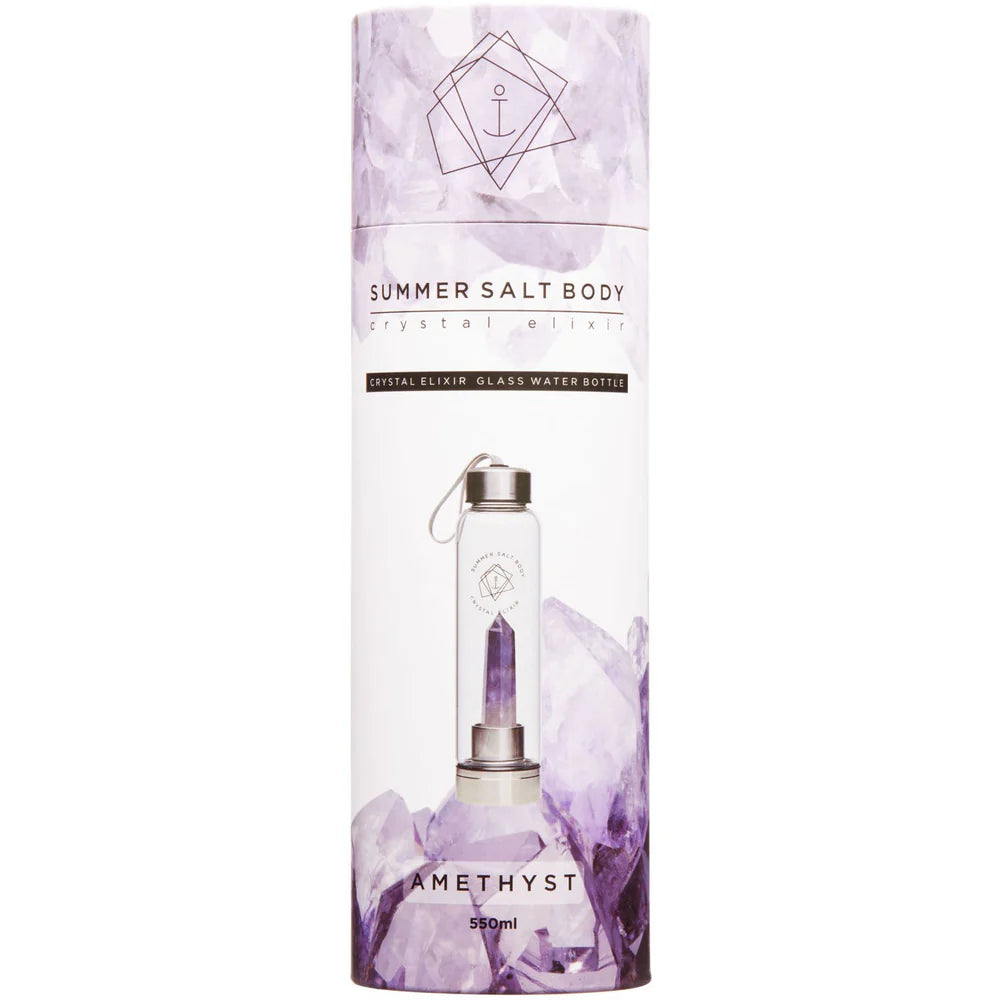 Summer Salt Body Crystal Elixir Glass Water Bottle Amethyst 550ml