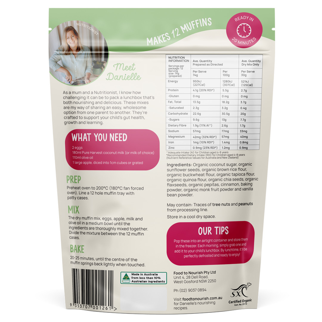 Food To Nourish Lunchbox Baking Mix Apple Cinnamon Muffin 360g