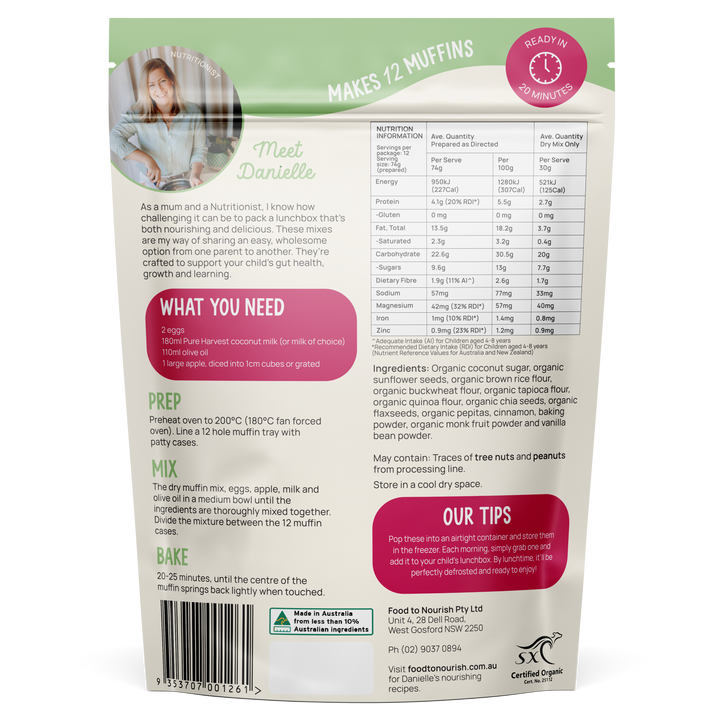 Food To Nourish Lunchbox Baking Mix Apple Cinnamon Muffin 360g