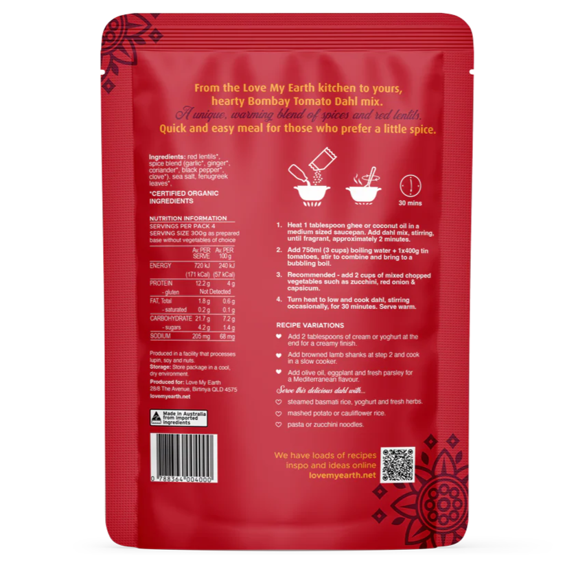 Love My Earth Quick Stix Mix Organic Dahl Bombay Tomato 200g