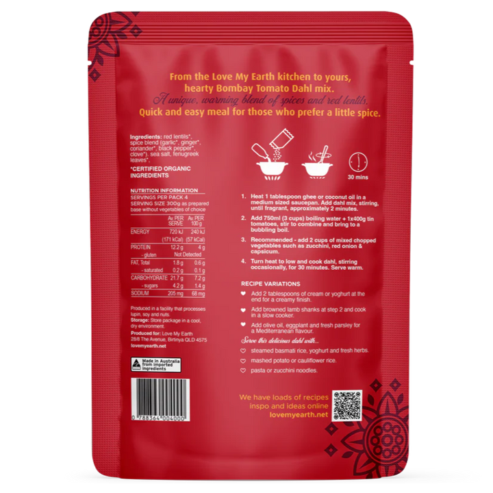 Love My Earth Quick Stix Mix Organic Dahl Bombay Tomato 200g