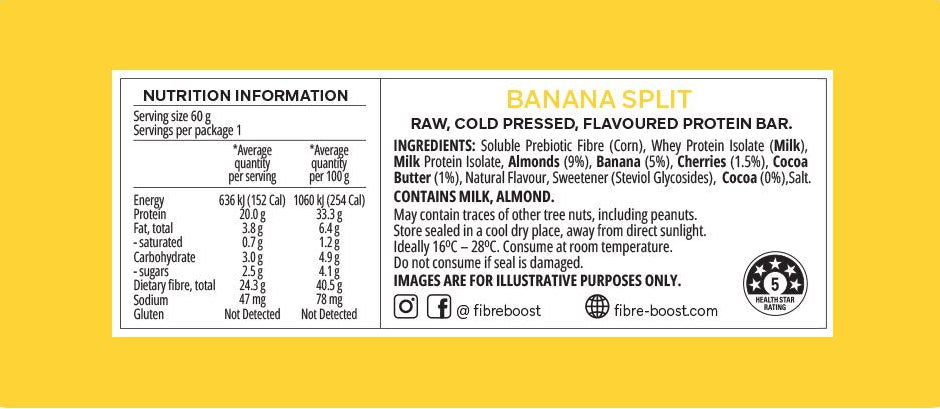 Fibre Boost Cold Pressed Protein Bar Banana Split 50g