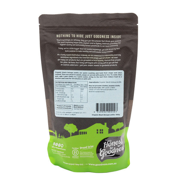 Honest To Goodness Organic Black Beluga Lentils 500g