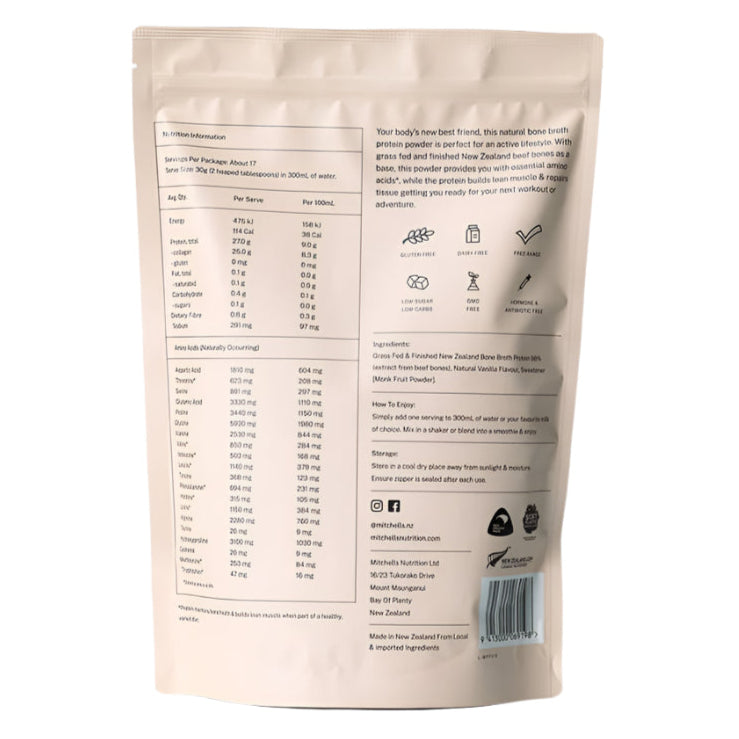Mitchells Nutrition Bone Broth Protein Powder Vanilla 500g