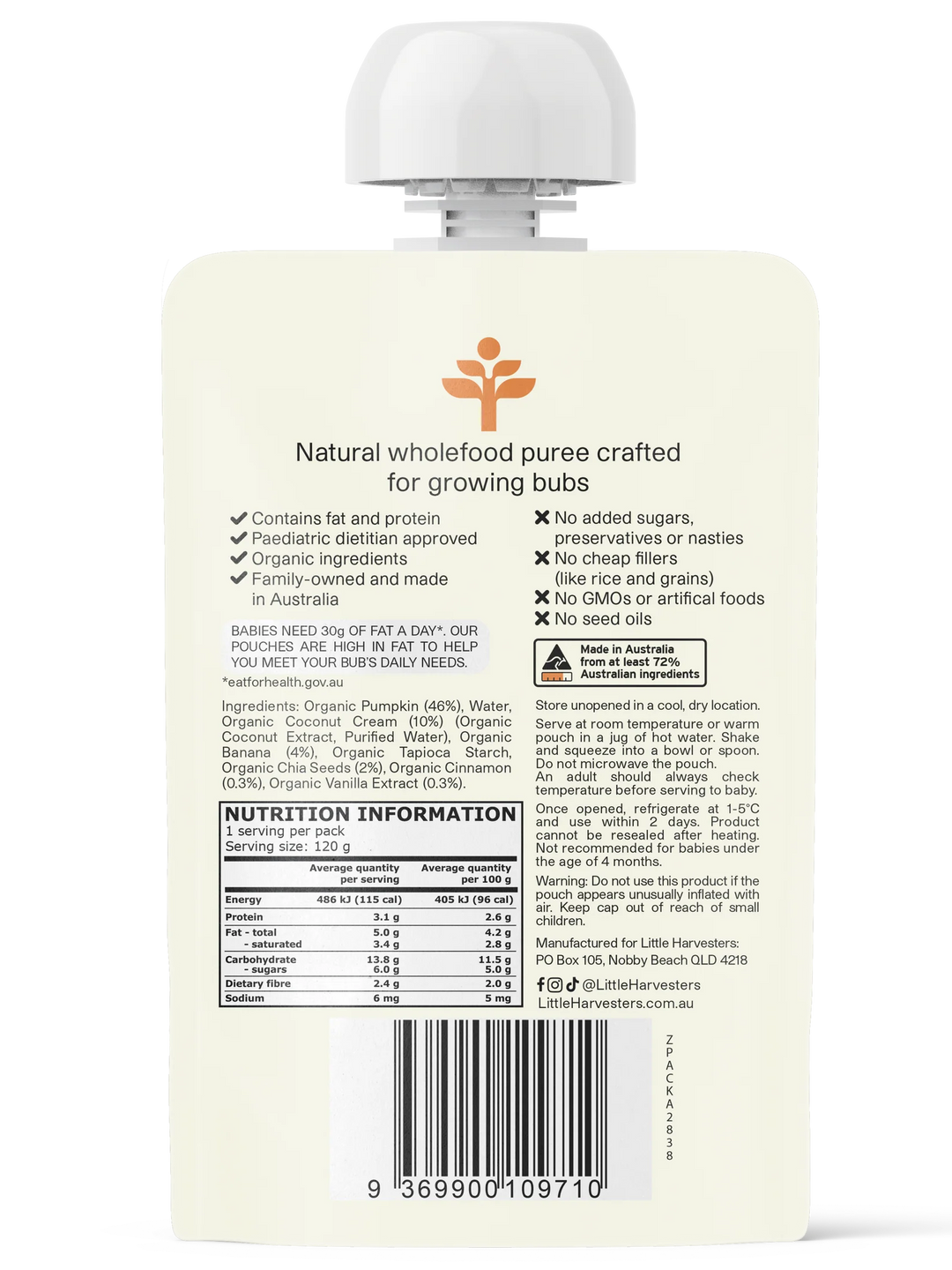 Little Harvesters Puree Pouch Coconut Chia Cinnamon 120g