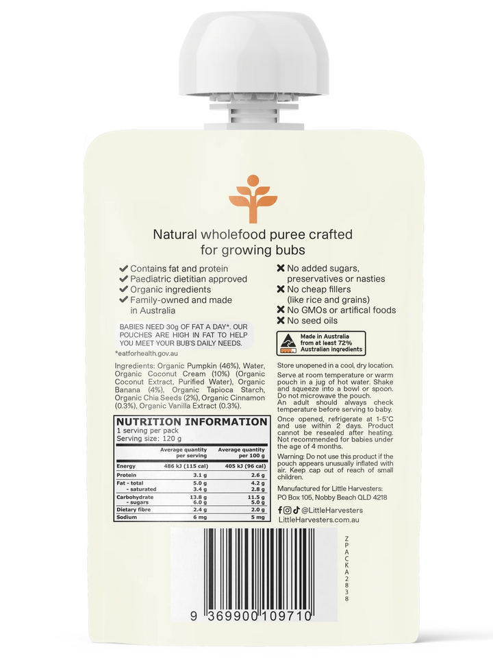 Little Harvesters Puree Pouch Coconut Chia Cinnamon 120g