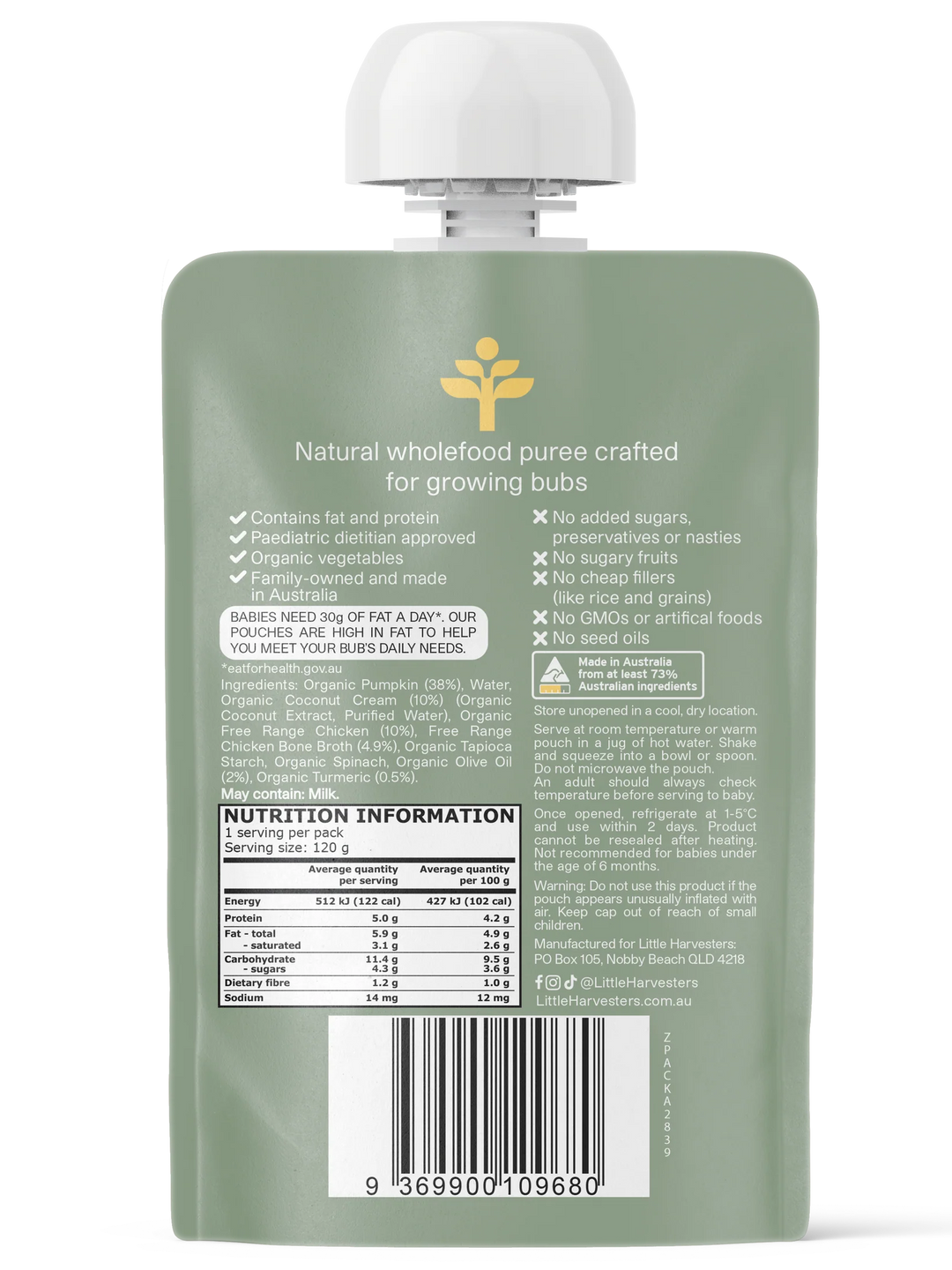 Little Harvesters Puree Pouch Turmeric Chicken 120g