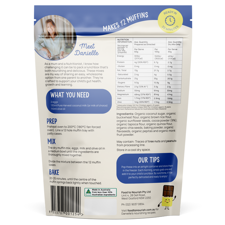 Food To Nourish Lunchbox Baking Mix Choc Muffin 360g