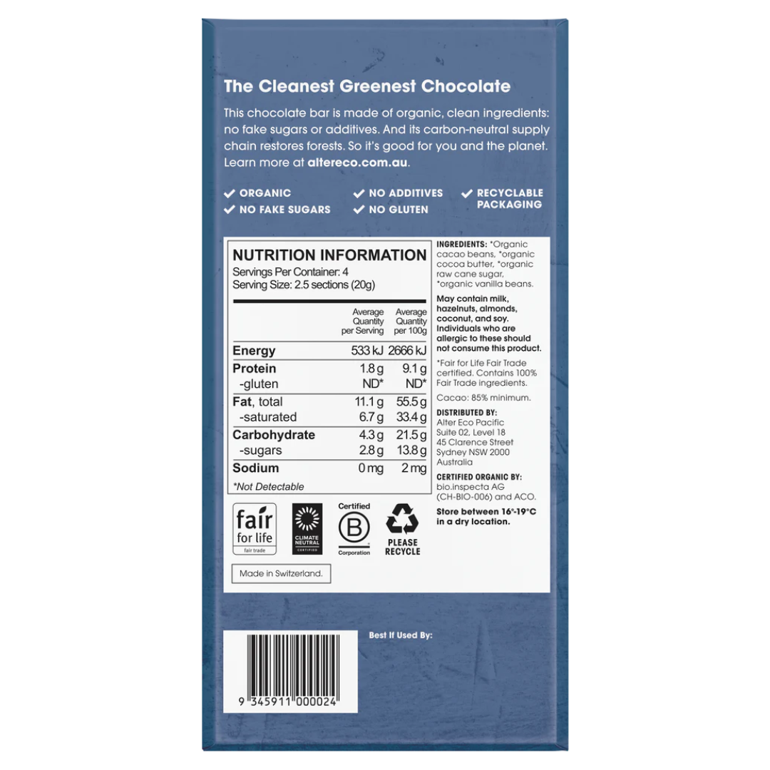 Alter Eco Organic Dark Chocolate Classic Blackout 80g