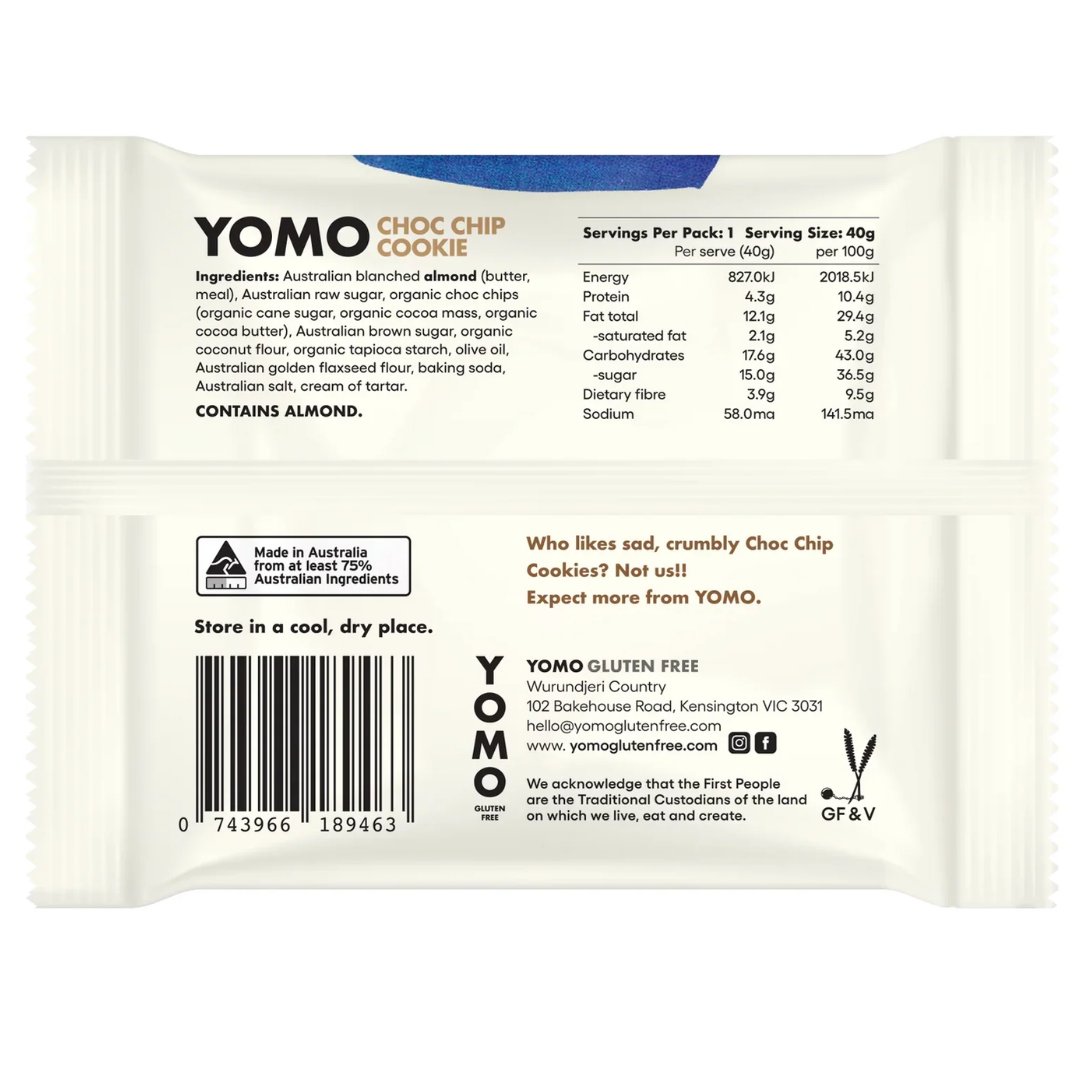 Yomo Gluten Free Cookies Choc Chip Cookie 40g