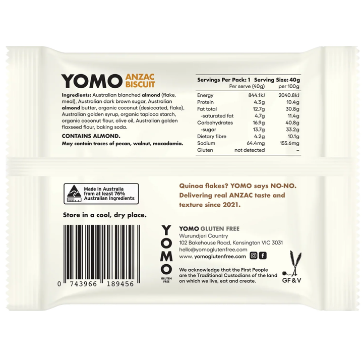 Yomo Gluten Free Cookies Anzac Biscuit 40g