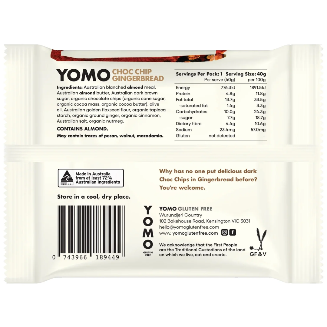 Yomo Gluten Free Cookies Choc Chip Gingerbead 40g