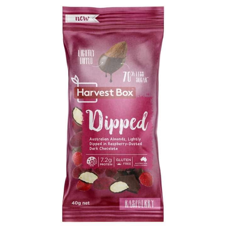Harvest Box Dipped Raspberry & Dark Choc Almonds 40g