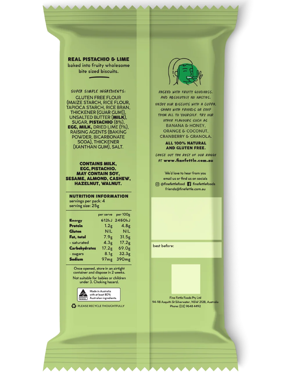 Fine Fettle Biscuits Pistachio & Lime 100g